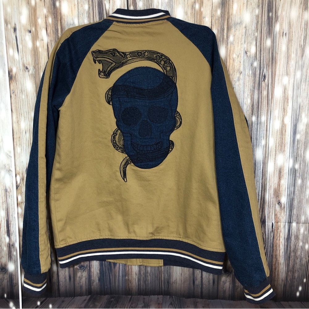 Epic Threads Boys Skull & Snake Bomber Khaki & Denim  Full Zip Size Large young